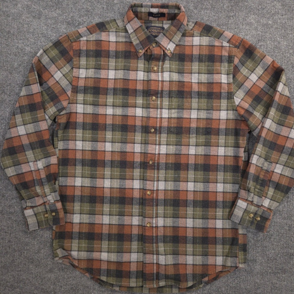 Pendleton Mason Flannel Shirt Mens M Brown Olive Plaid Long Sleeve Button Down